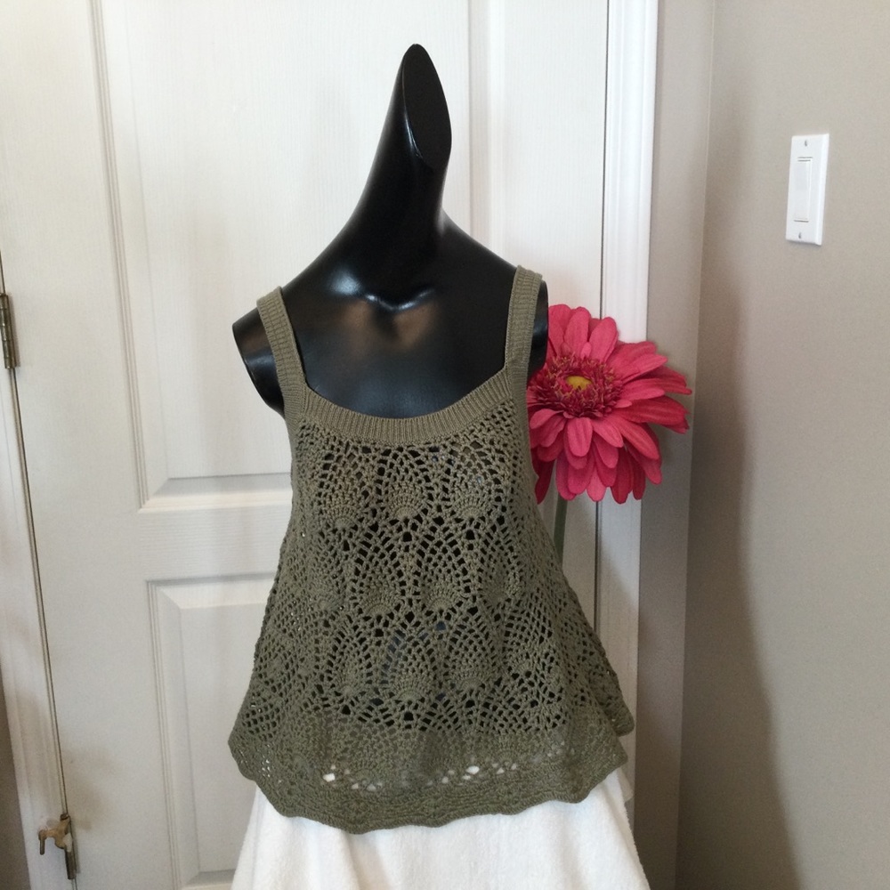 Aeropostal Khaki Crochet Swing Tank Top XS